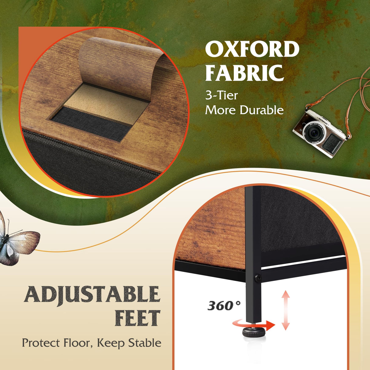 WLIVE Dresser for Bedroom with 5 Drawers, Wide Chest of Drawers, Fabric Dresser, Storage Organizer Unit with Fabric Bins for Closet, Living Room, Hallway, Rustic Brown Wood Grain Print WLIVE