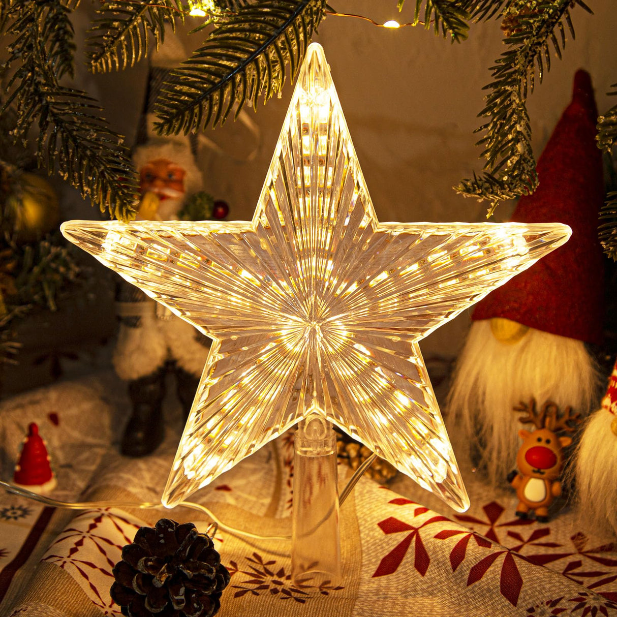 DDcafor Christmas Tree Topper - Warm White Light Star, Great Christmas Ornaments, New Year Toppers, 8.7'' Battery Powered DDcafor