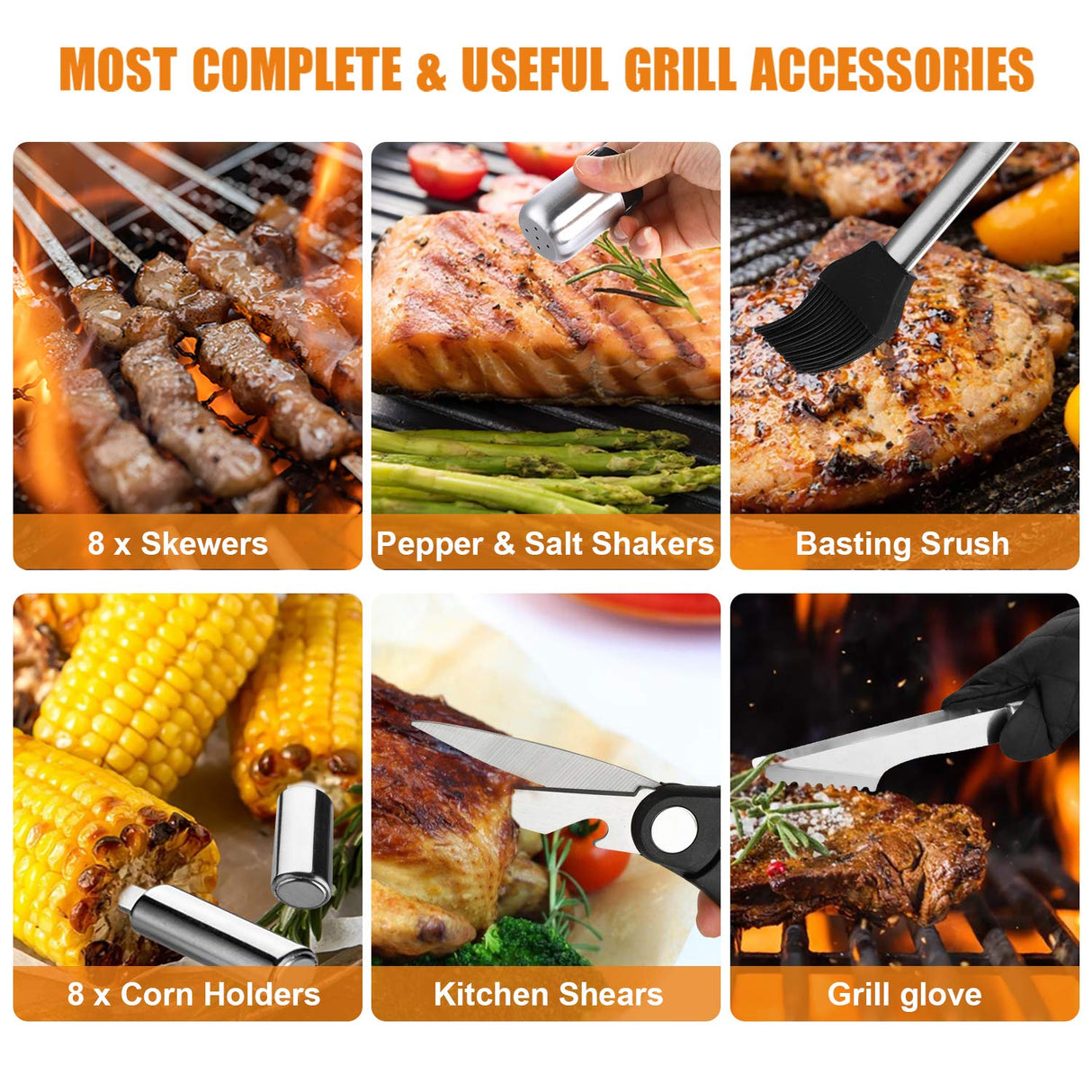 Cifaisi BBQ Grill Accessories Set, 38Pcs Stainless Steel Grill Tools Grilling Accessories with Aluminum Case, Thermometer, Grill Mats for Camping/Backyard Barbecue, Grill Set for Men Women Cifaisi