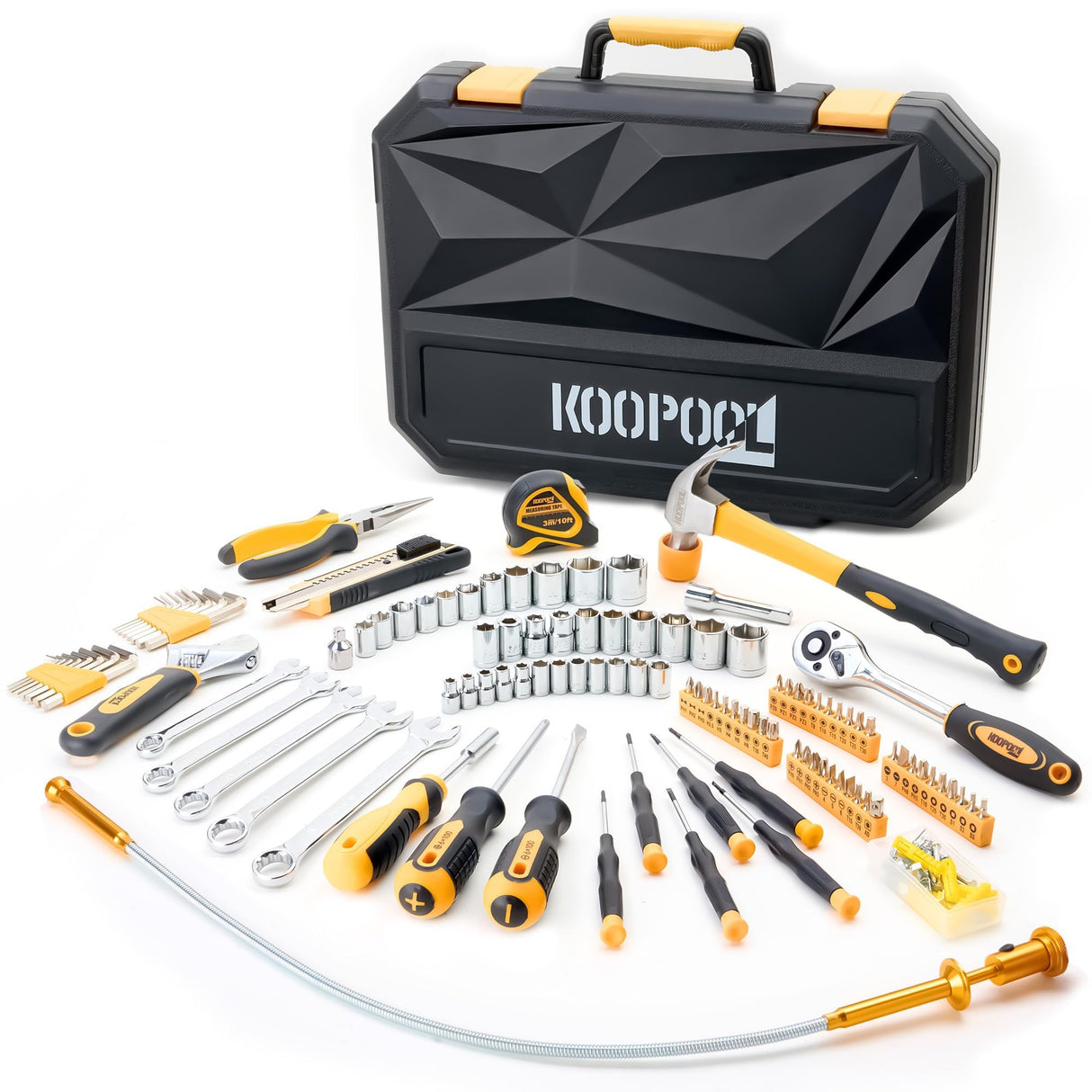 KOOPOOL 159 Piece Hand Tools Set, Tool Box for Car, General Household Hand Kit, Basic Tool Kit for Home Auto Repair, Plastic Toolbox Storage Case KOOPOOL