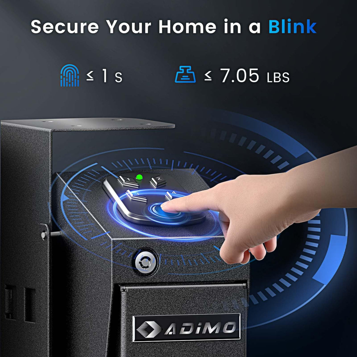 Gun Safe, Biometric Pistol Safe Fingerprint Quick Access Drop Down Single Mount Gun Safe with Keypad Lock and Key Lock, for Nightstand Wall Mount Bedside Desk Vehicle Bed ADIMO