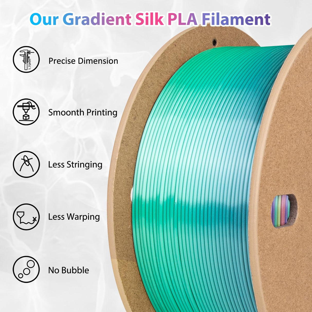 3Dgenius Silk Rainbow PLA Filament 1.75mm Silk PLA 3D Printer Filament Shiny Fast Color Changing Gradient Filament 3D Printing Filament Fit Most FDM Printers, 500g Spool(1.1lbs), Candy Series 3Dgenius