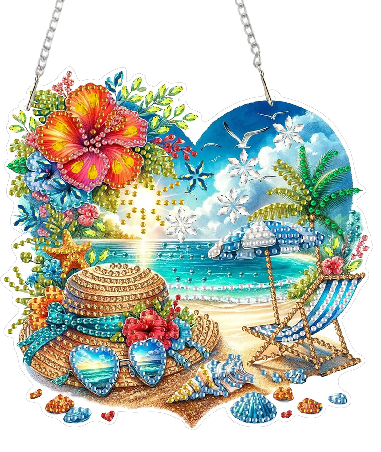ARPADAMO Hanging Diamonds Art kit for Adult,DIY Summer Beach Pendant Diamonds Painting Art Kit, 7.2x7 inch Acrylic Diamonds Painting Board Kit Ornament, Special Crystal Diamond Hanging Ornament ARPADAMO