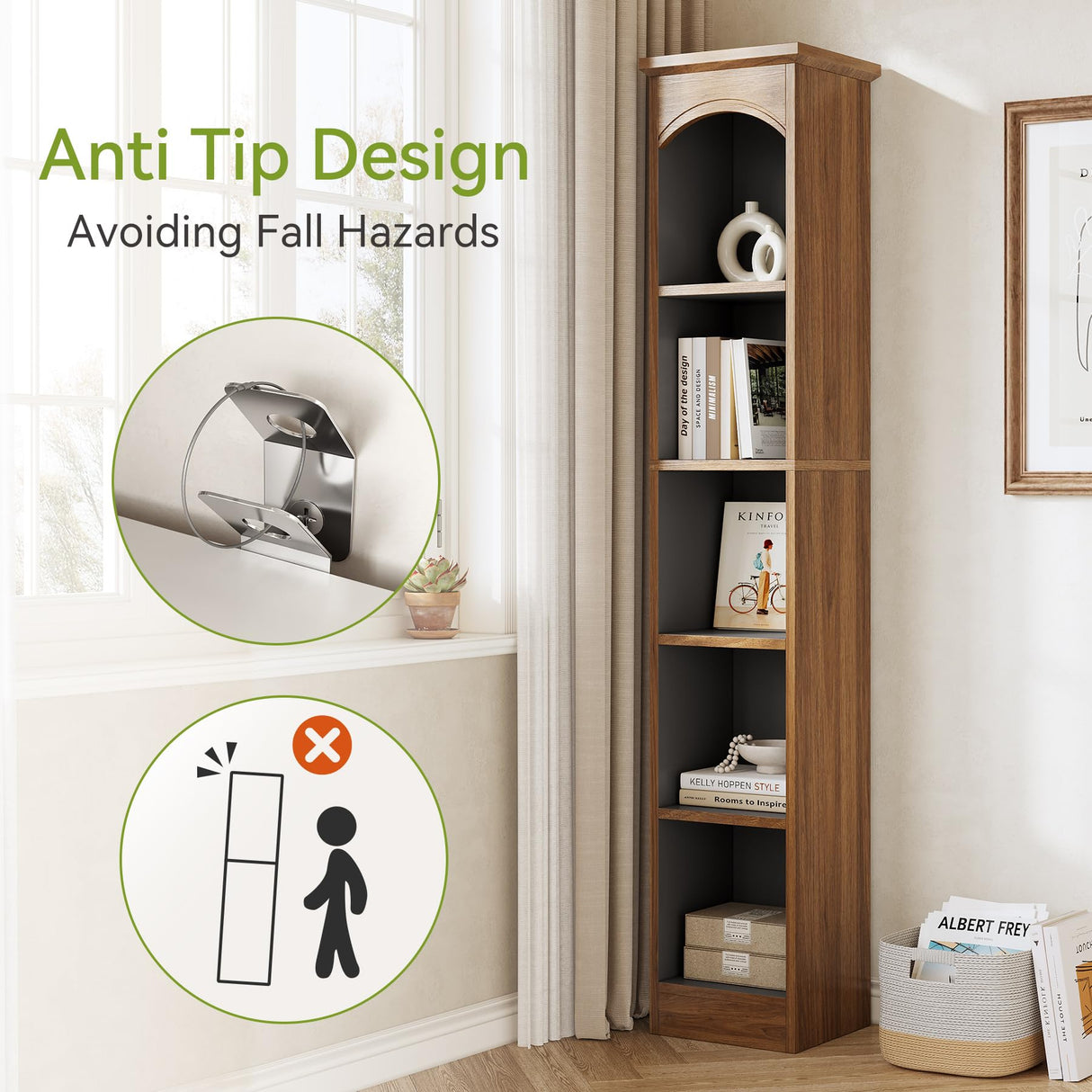 LITTLE TREE 70.9" Tall Bookcase, 5-Tier Open Bookcase with Cubes, Wood Bookshelf with Storage Space, Freestanding Narrow Bookcase for Home Office, Brown, 2 Pack LITTLE TREE