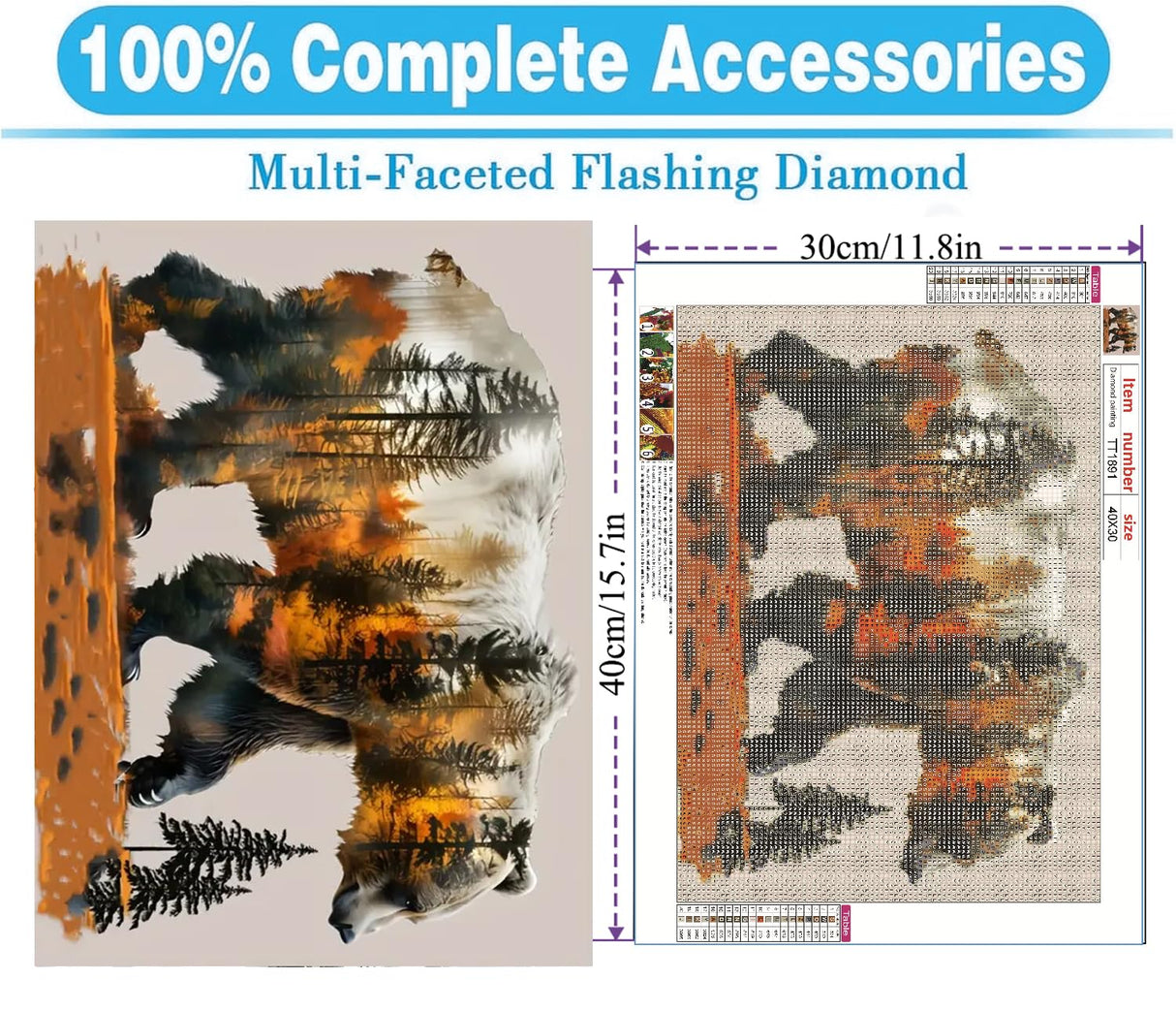 MOMDEDP Forest Bear Diamond Art Kits for Adults,DIY 5D Diamond Painting Kits for Beginners, Round Full Drill Diamond Dots Paintings,Diamonds Pictures Gem Art for Adults Crafts Home Decor 12x16inch MOMDEDP