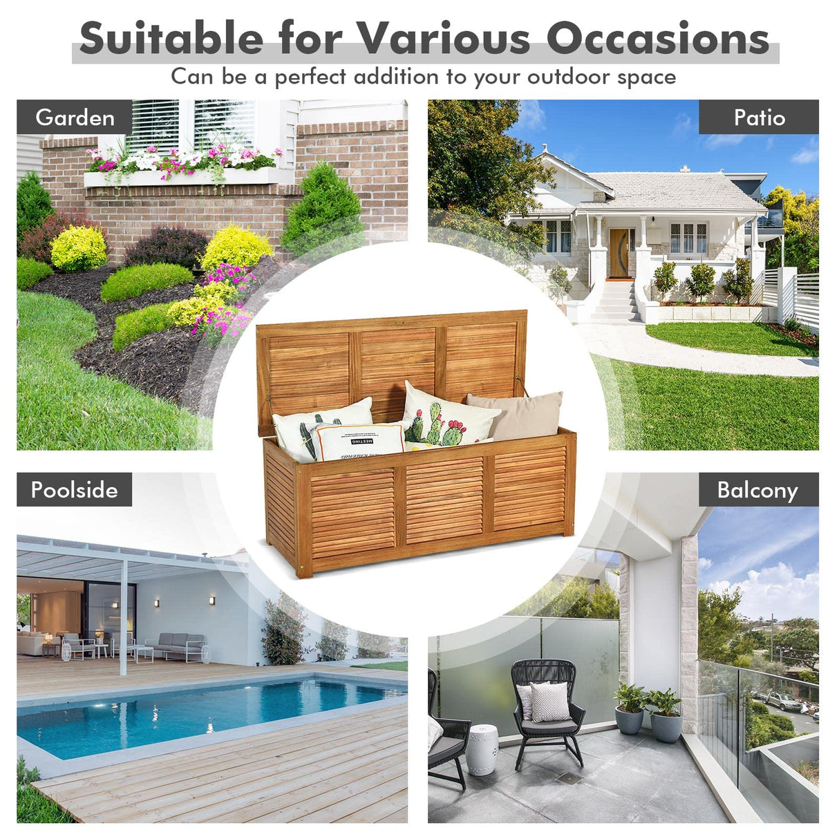 FANTASK 47 Gallon Acacia Wood Deck Box: Stylish Outdoor Storage & Seating Solution FANTASK