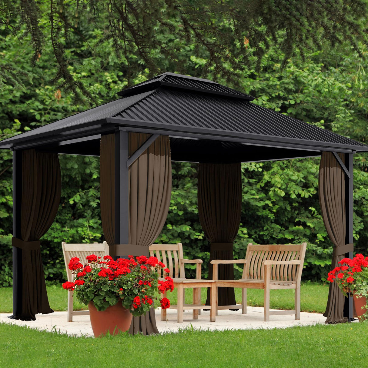 Aoodor 10' x 13' Gazebo Curtain Set Protecting Privacy Side Walls 4 Panels,Curtain Only (Brown) Aoodor