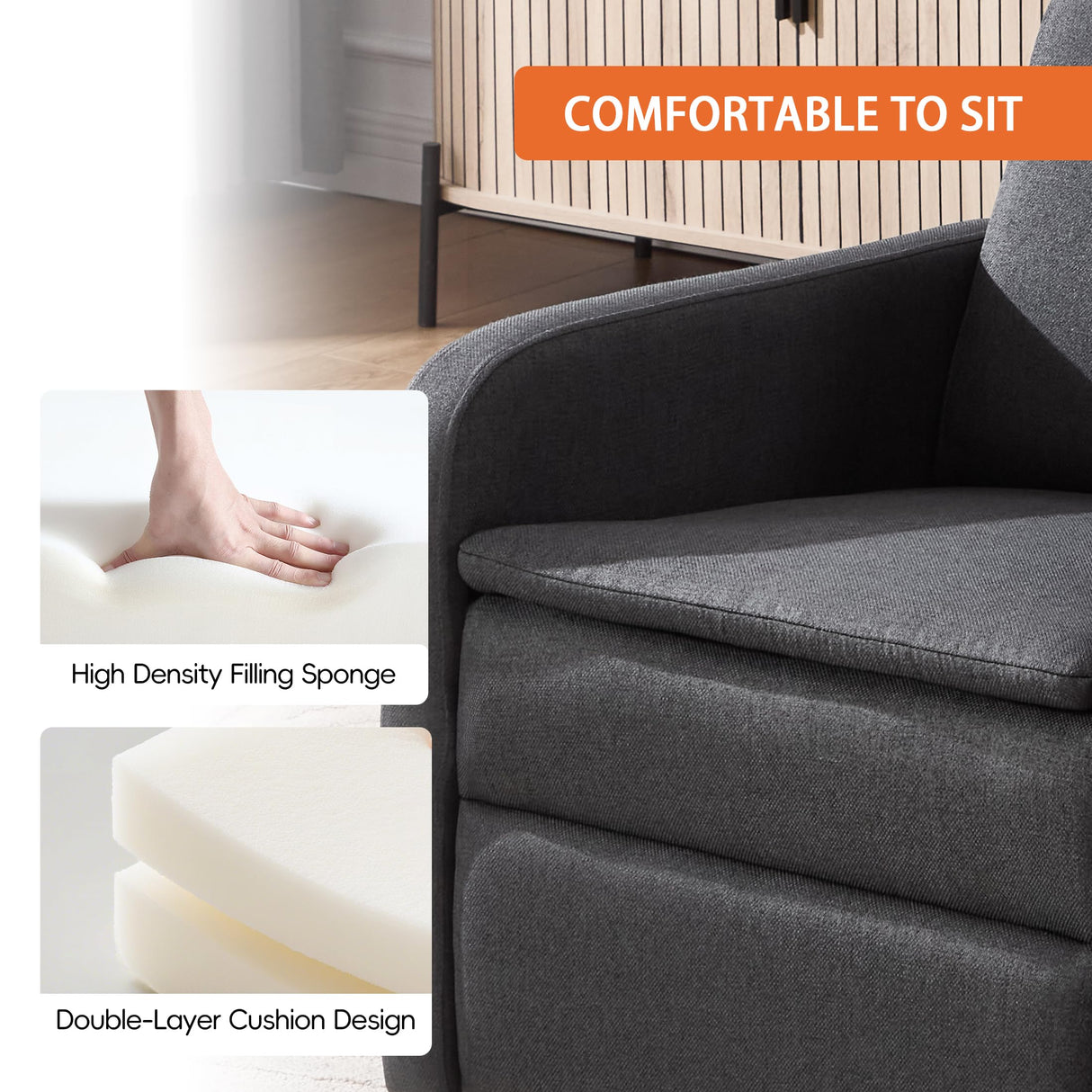 Ketaiyou Swivel Rocking Recliner Chair for Adults, Rocker Nursery Glider Chair for Living Room Bedroom, Upholstered Fabric Reclining Single Sofa Chair(Grey) Ketaiyou