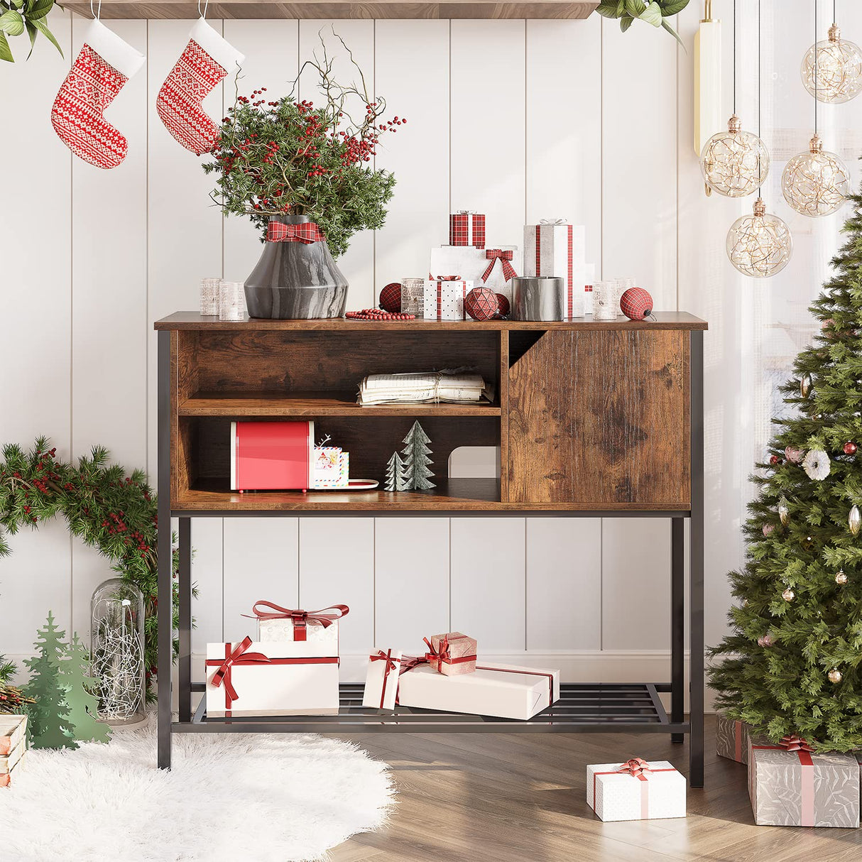 Bestier Coffee Bar with Storage Buffet Cabinet Kitchen Sideboard with Adjustable Shelves Console Table for Kitchen Dinning Room Living Room Hallway Entrance, Rustic Brown Bestier