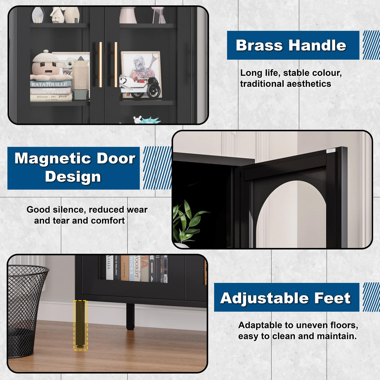 YILFANA 71" Tall Glass Display Case, Curio Cabinet with Adjustable Shelves, Metal Bookcase for Kitchen Pantry, Office, Bathroom - Black YILFANA