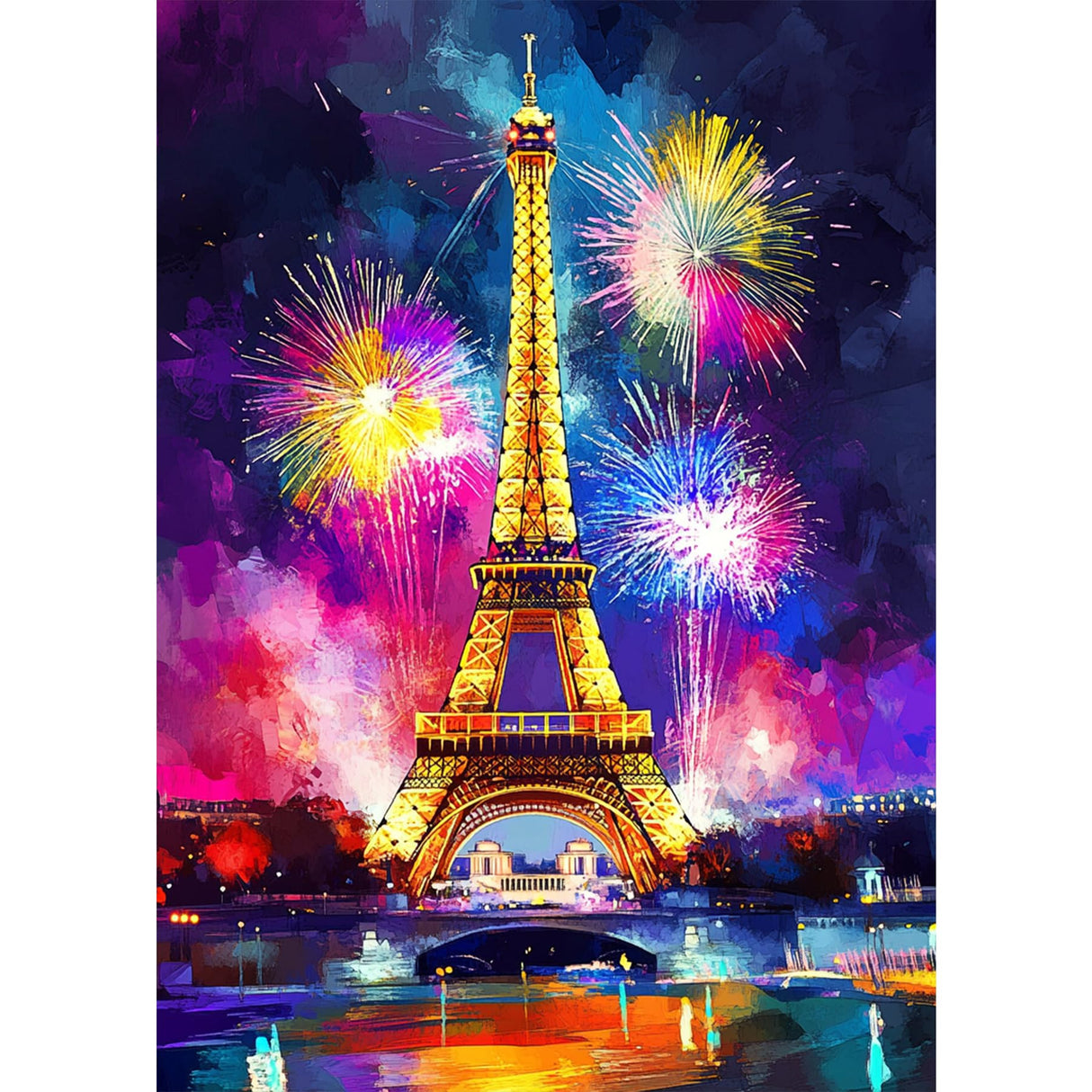 HEIBAGO Eiffel Tower Diamond Art Kits for Adults, 5D Full Drill Round City Painting Gems with Fireworks Diamond Painting, City Diamond Dots Perfect for Home Wall Decor 12x16inch HEIBAGO