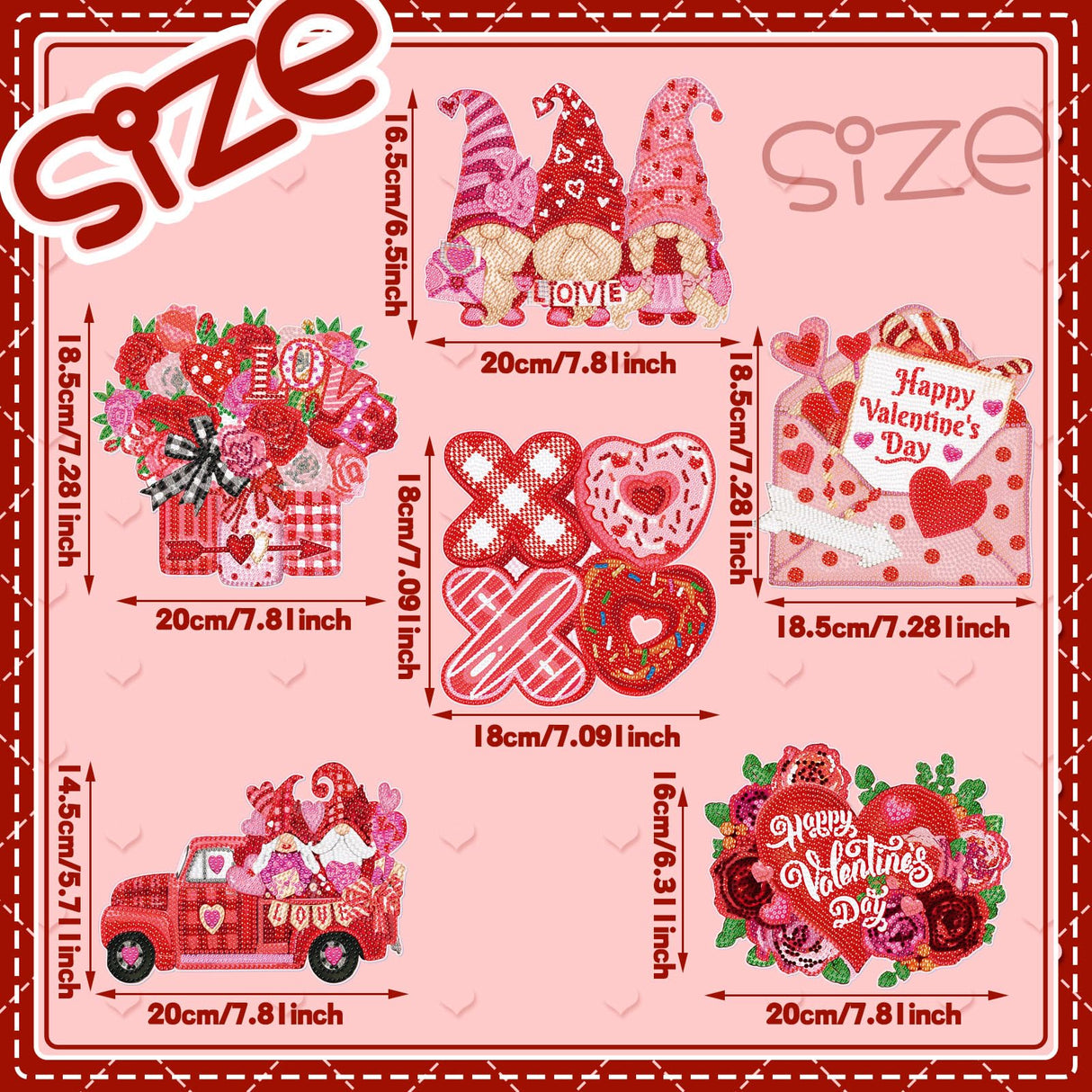 Chiisong 6 Pcs Valentine's Day Diamond Painting Glow in The Dark Diamond Art Painting Kits Flower Truck Wreath Love Gnome Tree Hanging Ornaments for DIY Holiday Decoration Gift Chiisong