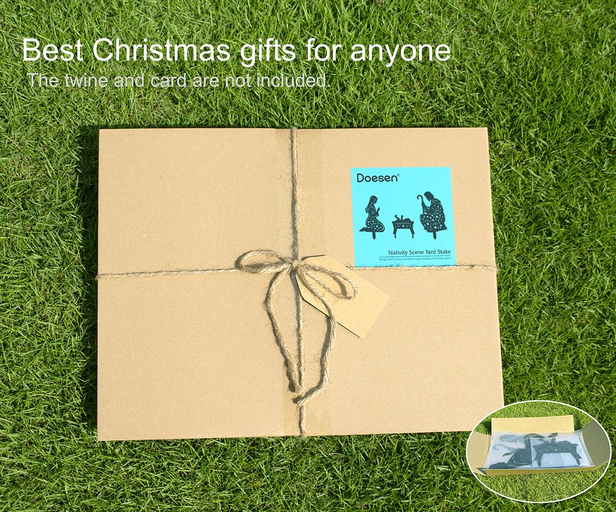 Doesen Metal Nativity Scene Outdoor Christmas Decorations, 17” Silhouette Outdoor Nativity Set, Weather Resistant Outside Yard Stakes for Yard Patio Lawn Garden Pathway Doesen