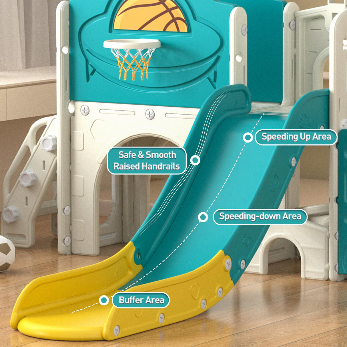 NYEEKOY 9-in-1 Toddler Slide, Bus-Themed Baby Slide and Climber Playset with Basketball Hoop, Ring-Toss, Car Playhouse, Kids Indoor and Outdoor Playground Nyeekoy