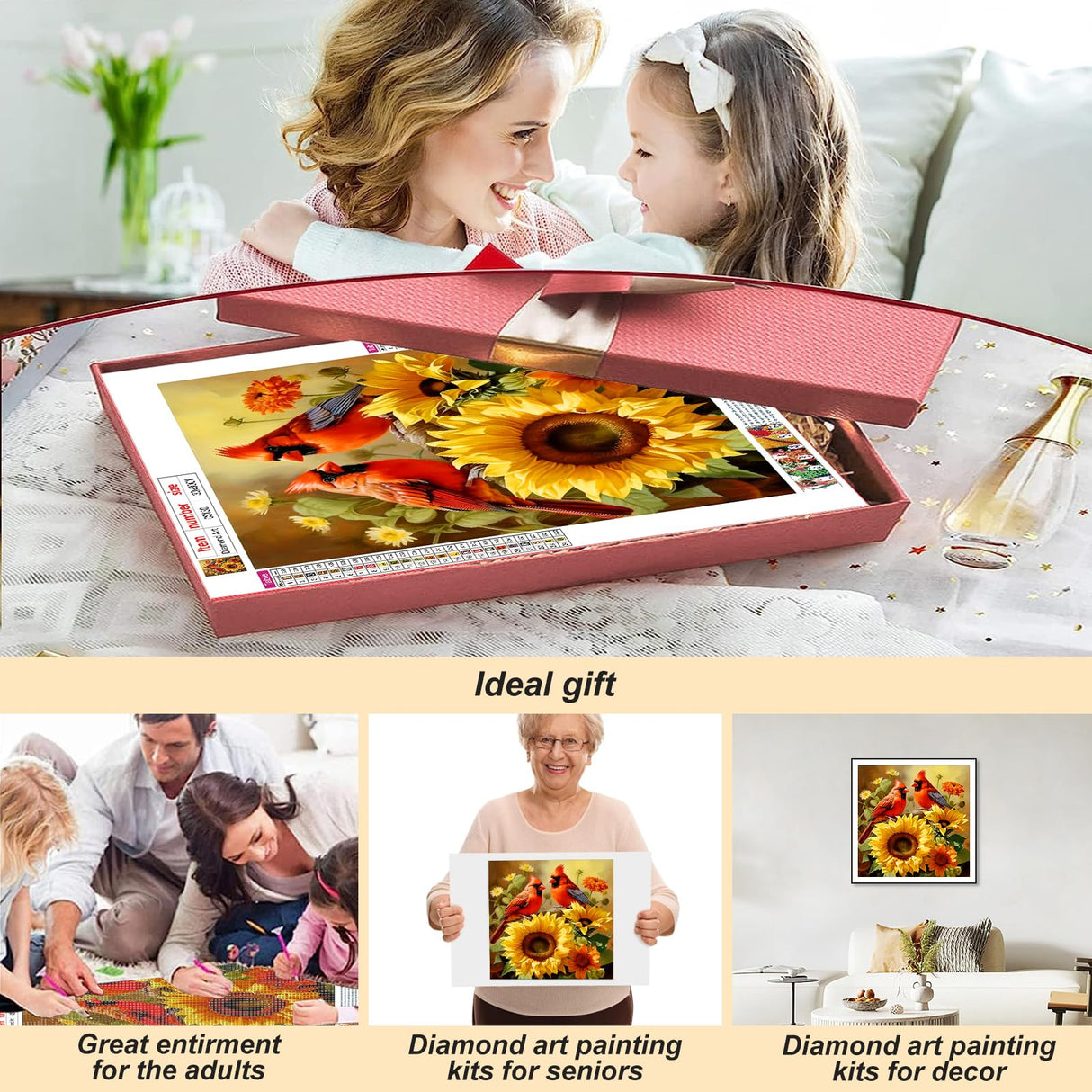 Acudotr Diamond Painting Kits for Adults, 5D DIY Cardinal Diamond Art Kits for Beginners, Full Drill Diamond Painting Kits for Home Wall Decor, Bird, 12x12 Inch Acudotr