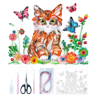 Uniquilling Quilling Kit, Paper Quilling Kits, 16 * 20-in Cat& Butterfly Paper Filigree Kits with Quilling Tools& Using Manual, DIY Quilling Artwork Modern Wall Art for Living Room
