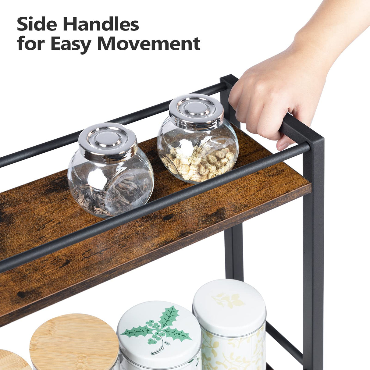 MAHANCRIS Slim Rolling Cart, Mobile Kitchen Cart on Wheels, Narrow Storage Cart for Small Space, Wooden Service Cart, for Bathroom, Laundry, Living Room, Rustic Brown RCHR1501Z MAHANCRIS