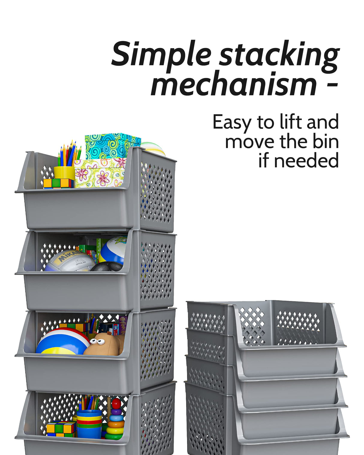 TidyFriend Stackable Storage Bins for Closet Organizers and Storage 4 Pack, Garage Storage Bin Stackable, Bathroom and Garage Organizer (Grey) Skywin