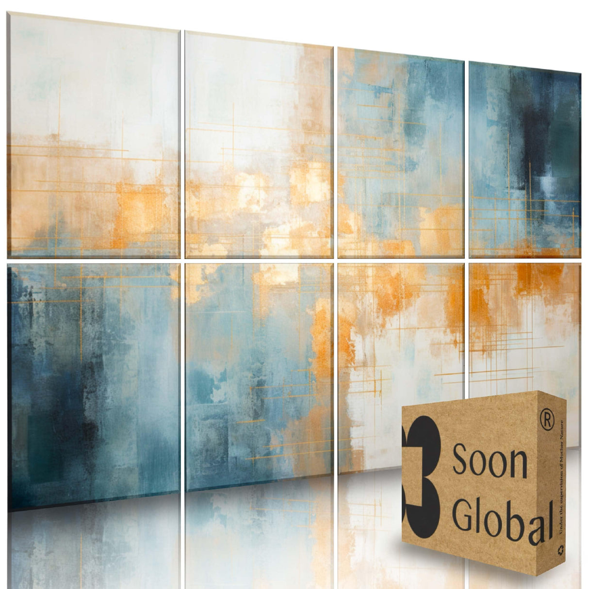 Soon Global 8-Pack Acoustical Wall Panels, 48 X 32 Inches Art Acoustic Panels, Decorative Acoustic Panels, Acoustic Wall Panels, Sound Absorbing Wall Art, Teal Aura Soon Global