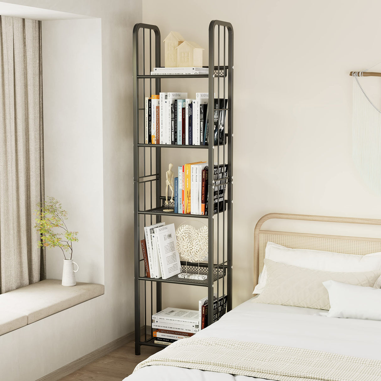 Azheruol Bookshelf Storage Shelf Bookcase Freestanding Storage Stand for Living Room, Bedroom, Kitchen Rust Resistance Easy Assembly Free Combination Multi-Functional Organizer (5 Tiers, Black) Azheruol