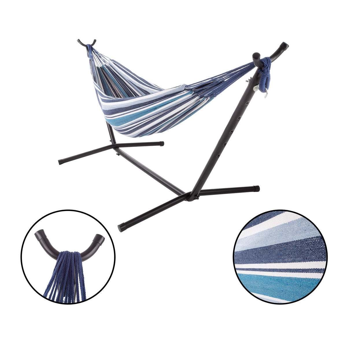 Fabric Hammock with Stand Included - Portable Hammock with Carry Bag and Powder-Coated Steel Frame for Travel or Backyard by Pure Garden (Blue Stripe) Pure Garden