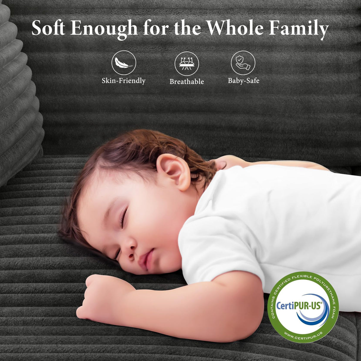 Vesgantti 106" Boneless Couch with Chaise, Deep Seat Comfy Cloud Modular Sofa Corduroy Memory Foam Sectional Couches for Living Room Bedroom, No Assembly Required (Grey, Left-Facing Chaise) Vesgantti