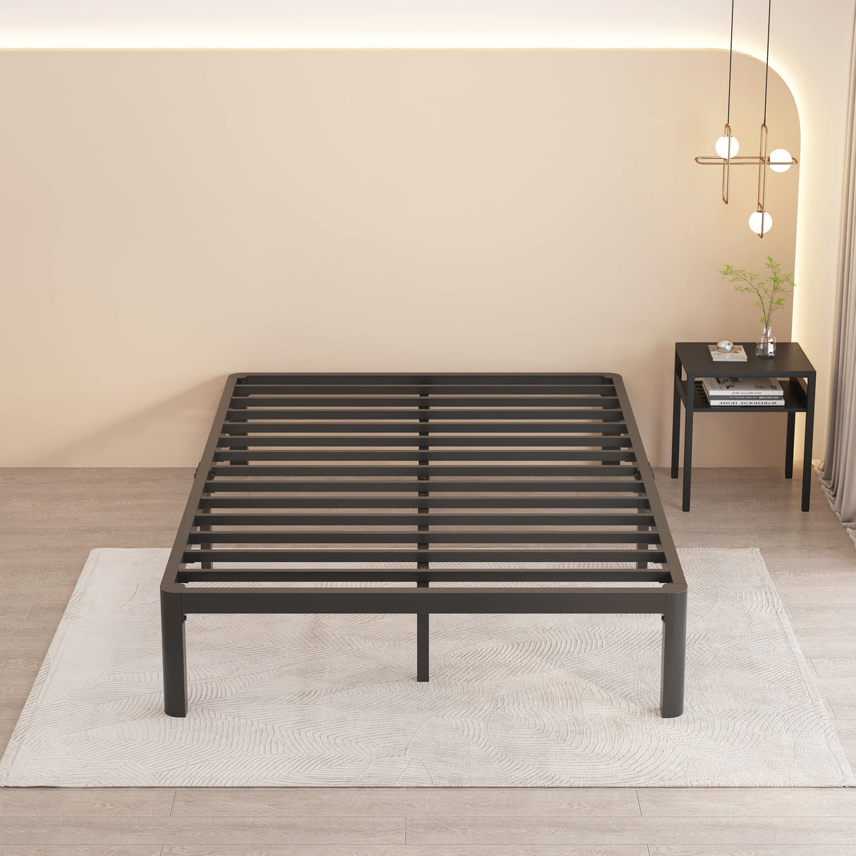 MAF 14 Inch Queen Metal Platform Bed Frame with Round Corner Legs, 3000 LBS Heavy Duty Steel Slats Support, Noise Free, No Box Spring Needed, Easy Assembly MAF