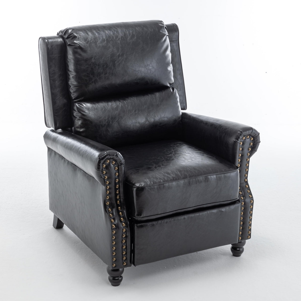 UIXE Pushback Recliner Chair, PU Leather Armchair Push Back Accent Chair for Living Room, Rivet Trim Club Chair Home Theater Overstuffed Single Sofa Bedroom Reading Seat - Black UIXE