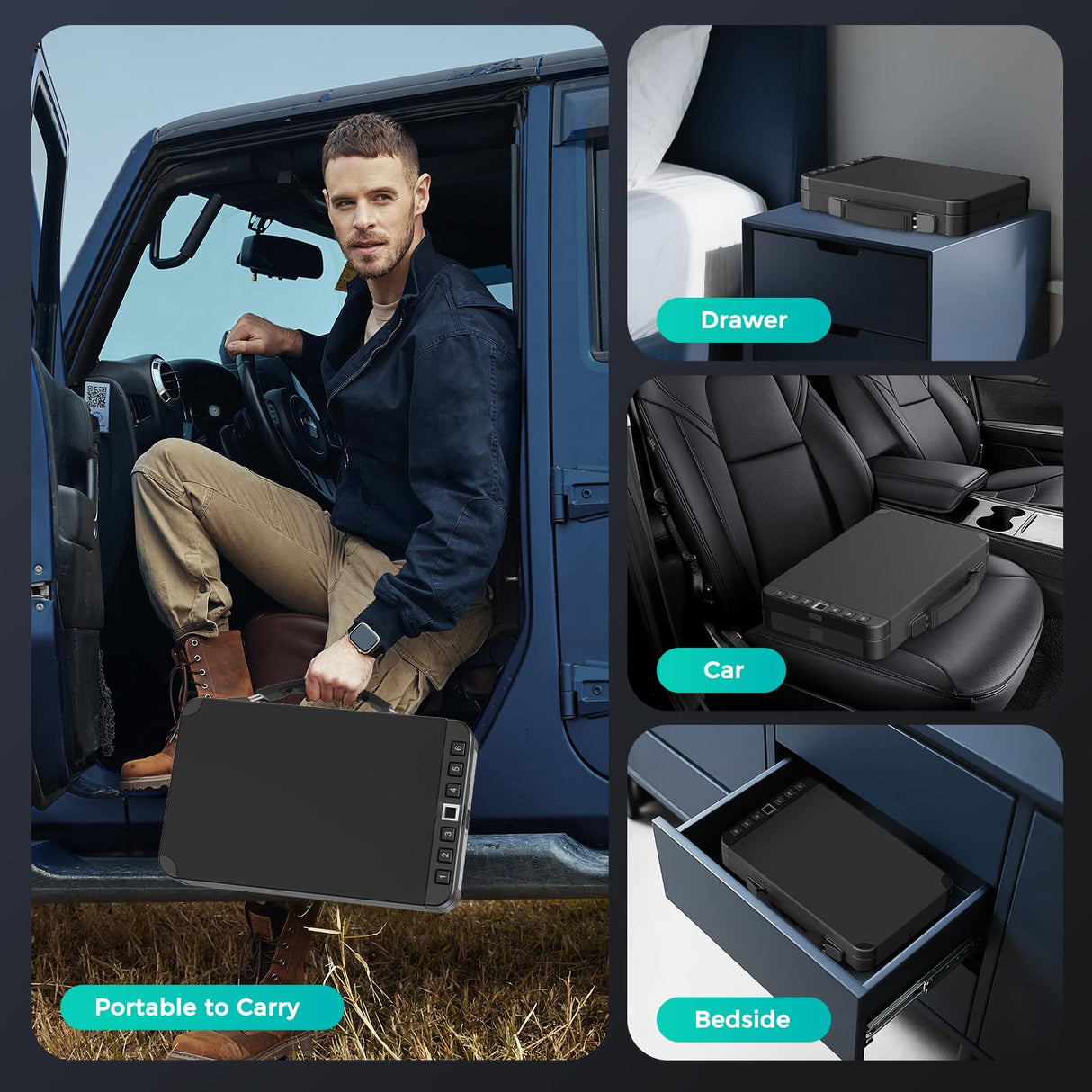 Miisekmy Gun Safe for Handgun Biometric Gun Safe for 2 Pistols, Quick Access Handgun with Fingerprint PIN or Key Lock Rechargable Handgun Safe, for Home Car Travel Nightstand Bedside or Drawer Miisekmy