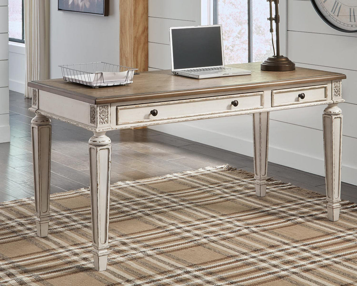 Signature Design by Ashley Realyn Farmhouse 60" Home Office Desk with USB Charging, Chipped White Signature Design by Ashley