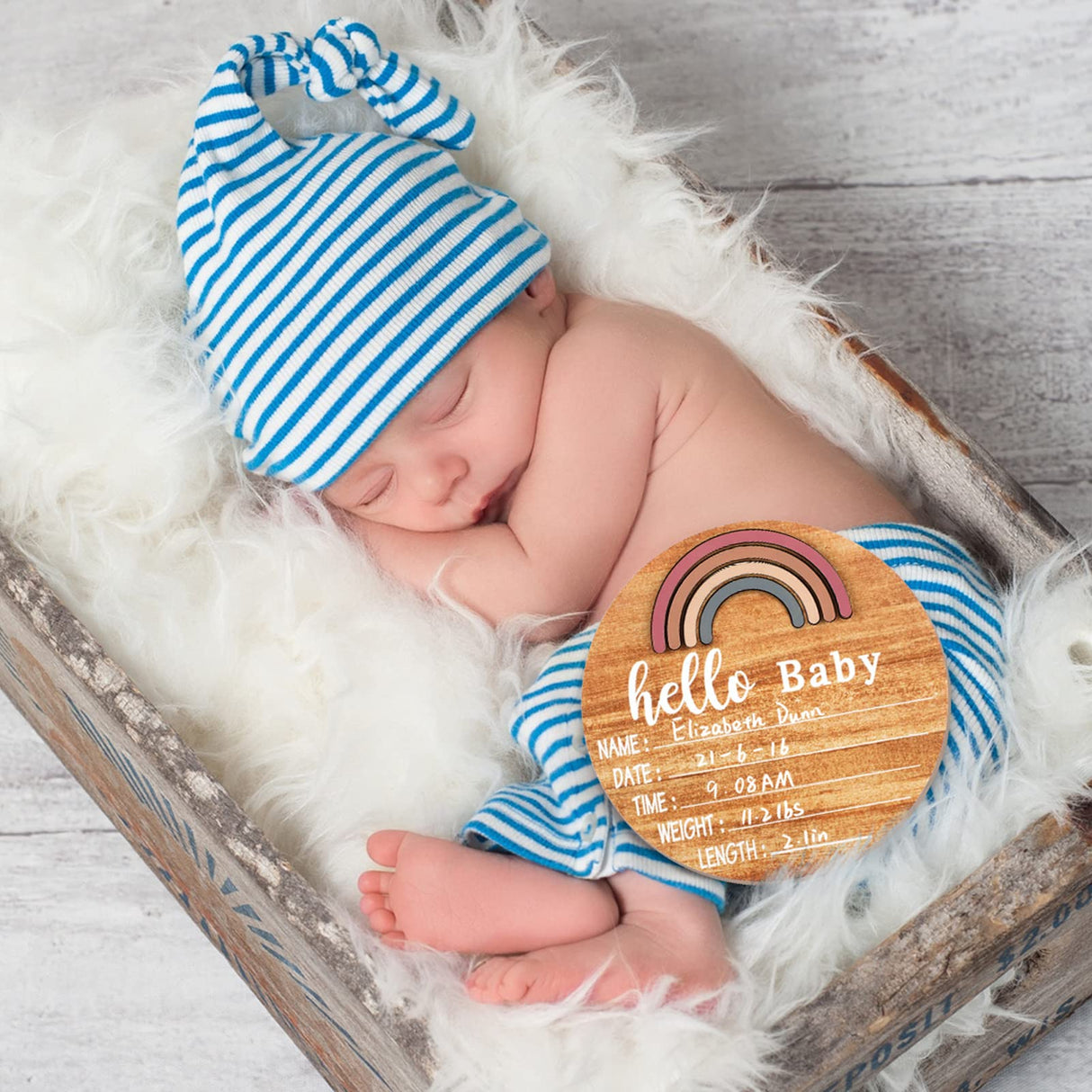 Wooden Baby Birth Announcement Sign Rainbow Baby Name Sign with Marker Pen Baby Arrival Sign Welcome Newborn Sign for Hospital Photo Prop Baby Shower Jetec
