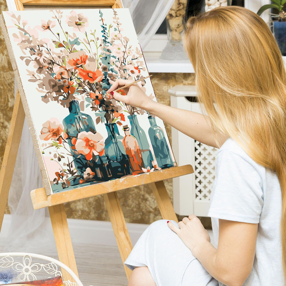 EFOTIML Paint by Numbers Kit for Adults Beginners & Kids Ages 8-12,1 Pack 16x20 inches Canva for Painting Kits for Adults in Colorful Box(Without Frame)- Vases and Flowers EFOTIML