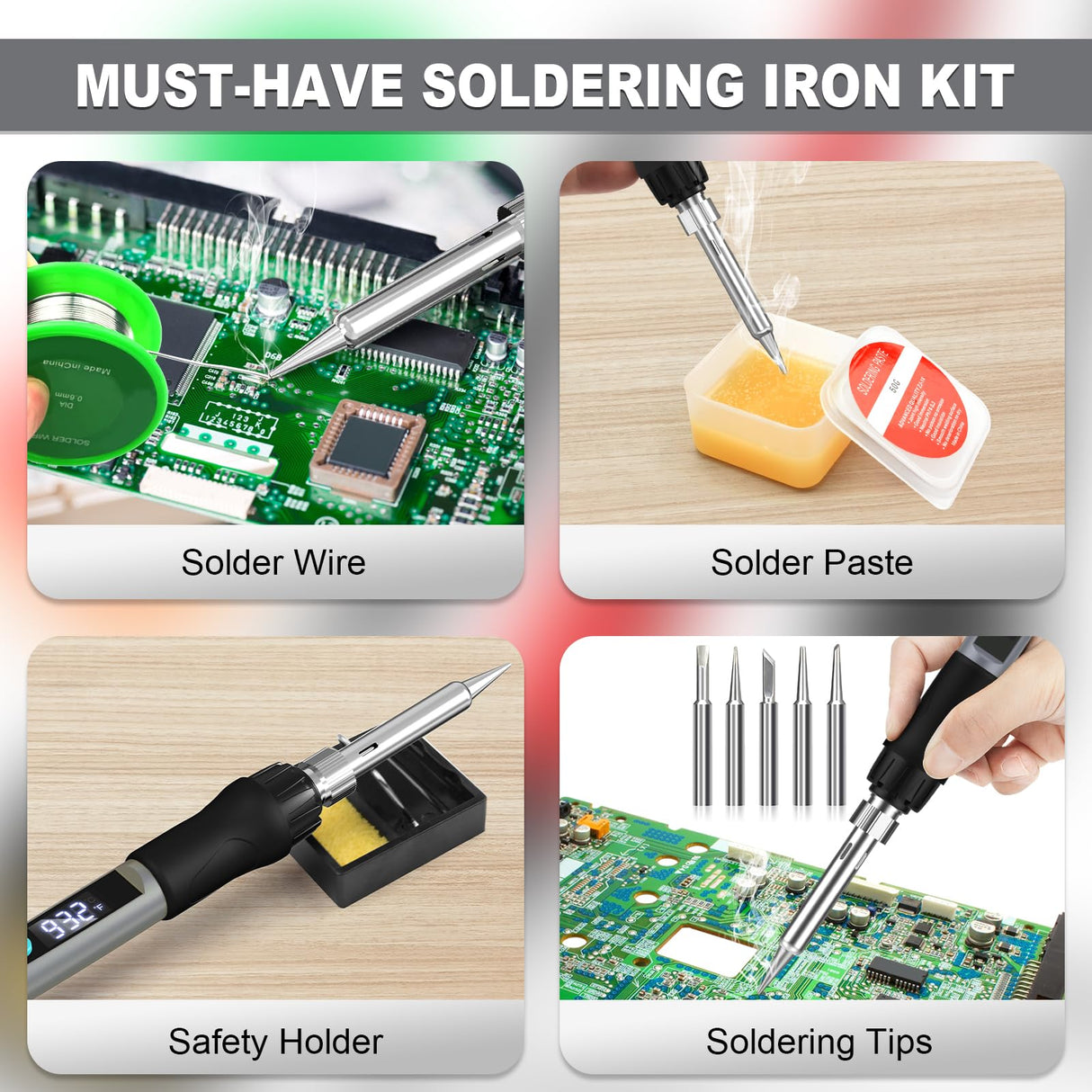 Soldering Iron Kit, 100W Soldering Gun with LED Digital Display, Adjustable Temperature 356-932â Solder Kit for Electronics,Gray Crtsweker