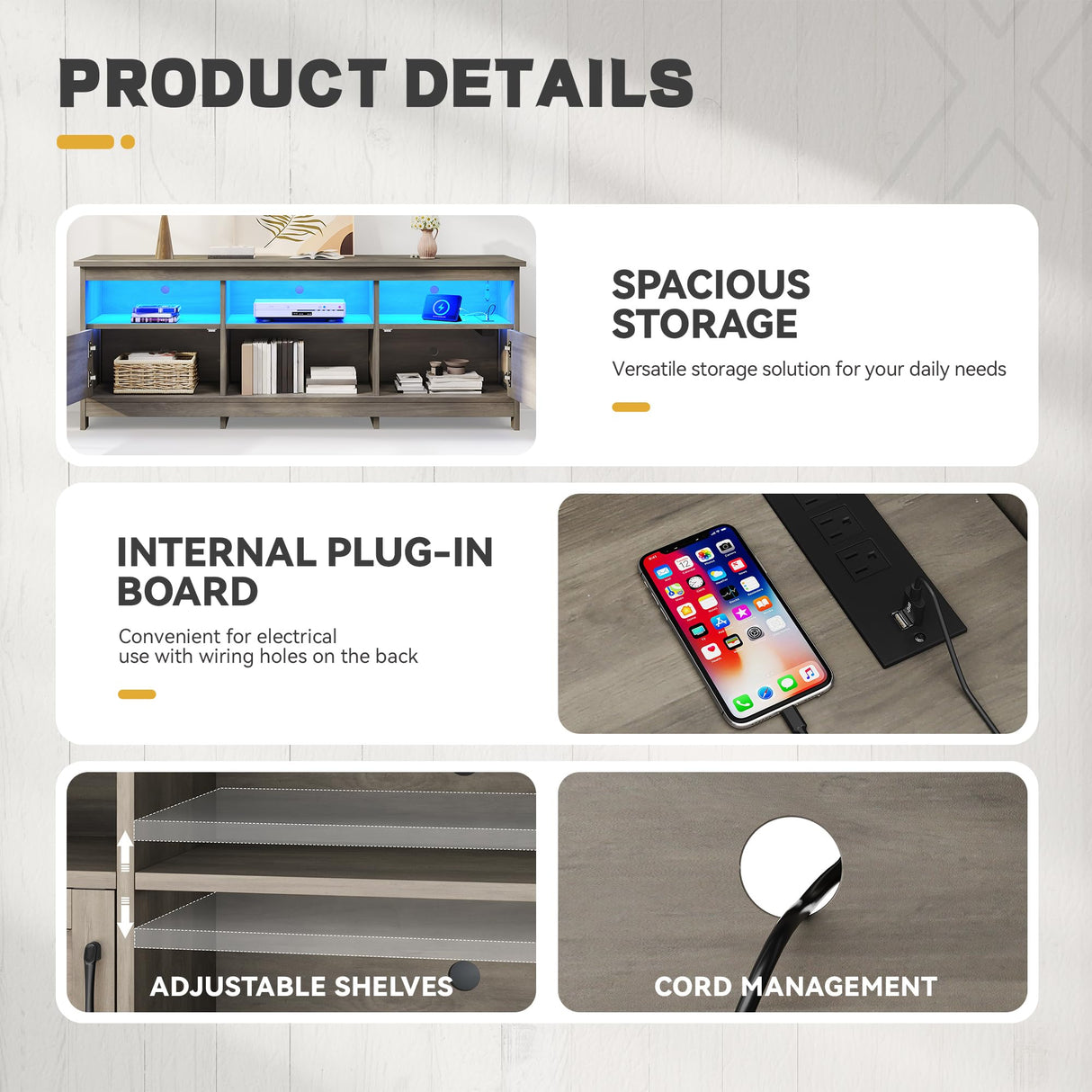 YITAHOME TV Stand for 80/75/70 Inch TVs, Farmhouse Entertainment Center with LED Lights & Storage Cabinets, Open Shelves & Adjustable Shelf, TV Consoles for Living Room, Washed Gray YITAHOME