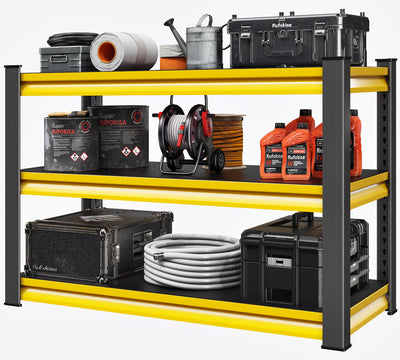 Rufokisa 48" W Garage Shelving Heavy Duty, 1650LBS Loads Adjustable Garage Storage Shelves,3-Tier Metal Storage Racks and Shelving Units, Utility Rack Shelves,48" W x 18" D x 39" H,Yellow