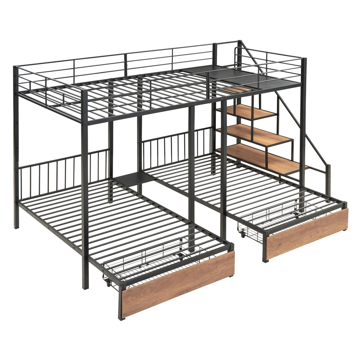 Bellemave Full Over Twin-Twin Triple bunk Bed with Drawers and Staircase Detachable Bunk Bed Can be Divided Into Three Beds, Triple bunk beds for Kids, Teens, Adult.(Black) Bellemave