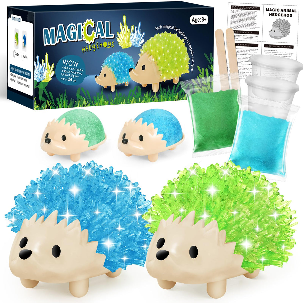 sdaymol Crystal Growing Kit for Kids - 2 Colors Hedgehog to Grow Fast in (24H),Science Experiments Learning & Educational Toys,Science Kits for Kids Age 8-12 STEM Project Gifts for Boys & Girls 6+ sdaymol