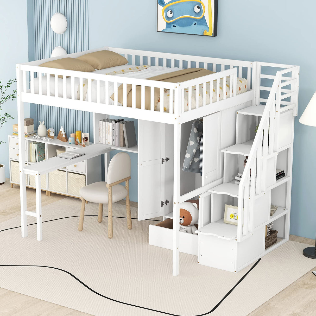 Harper & Bright Designs White Full Size Loft Bed with Integrated Storage and Workspace Harper & Bright Designs