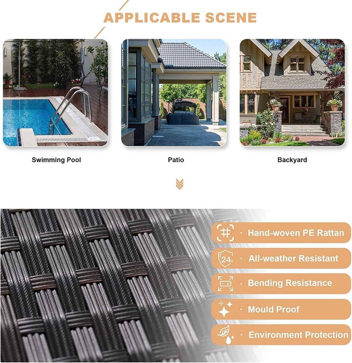 Kullavik 15 Pieces Outdoor Patio Furniture Set with 43" 55000BTU Gas Propane Fire Pit Table PE Wicker Rattan Sectional Sofa Patio Conversation Sets,Khaki Kullavik