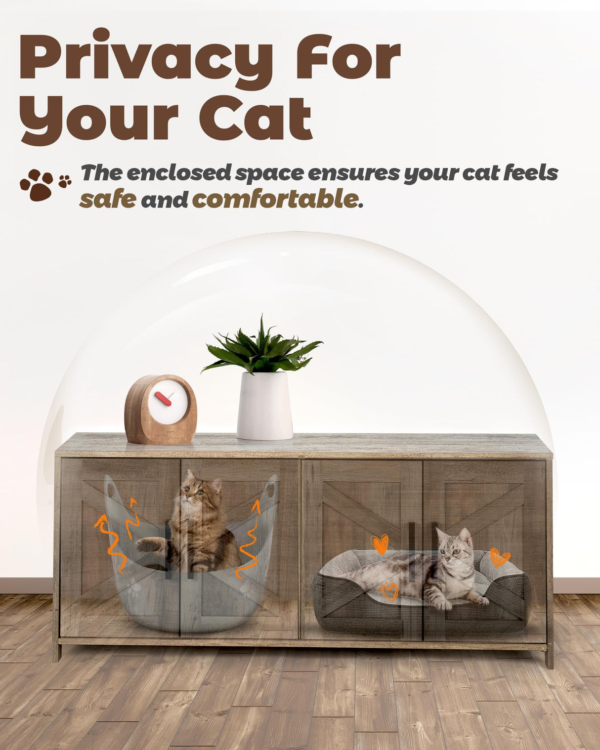 Upolana Cat Litter Box Enclosure, 48 inch Large Hidden Litter Box Furniture for 2 Cats, Double Wooden Kitty Litter Box Cabinet End Side Table, Greige Upolana