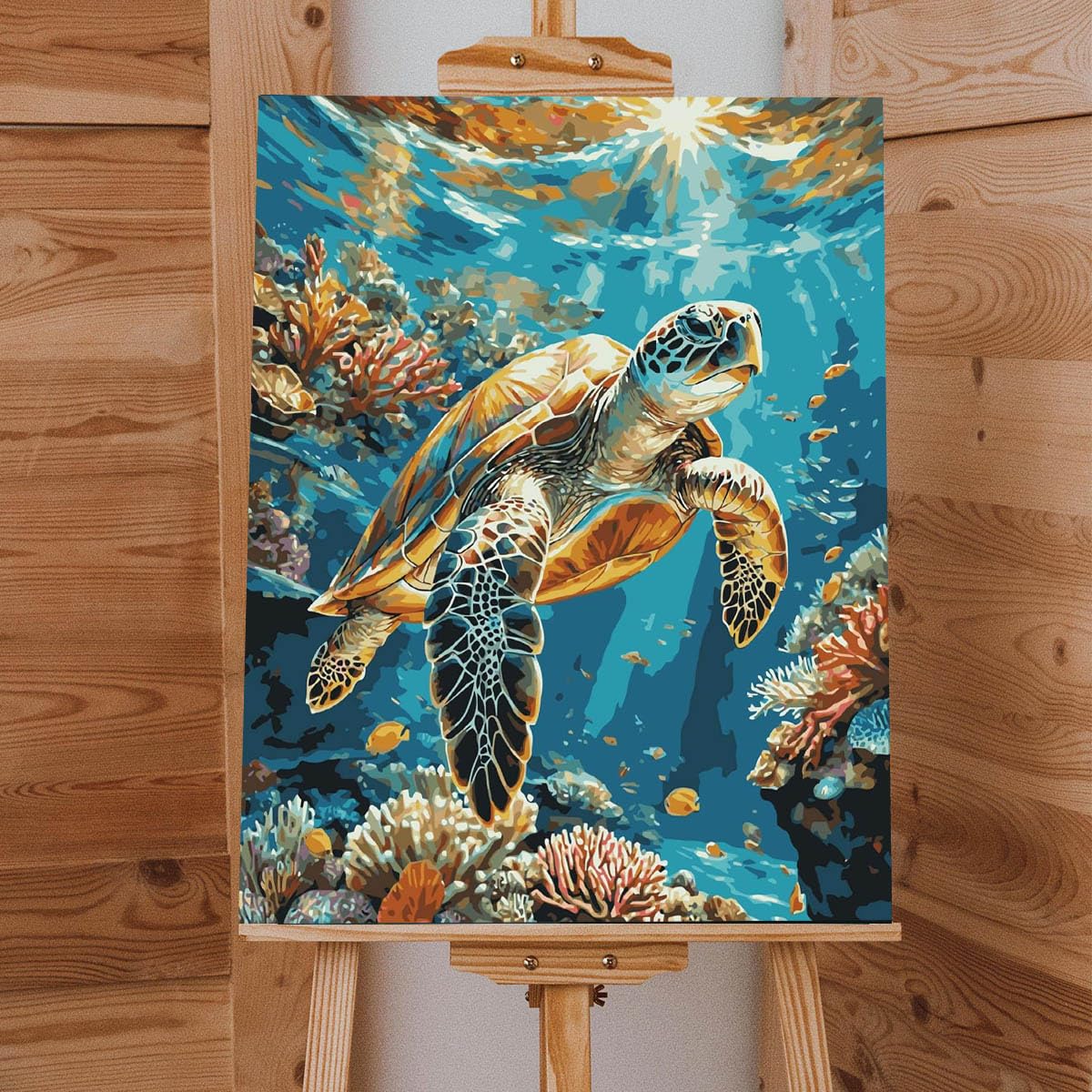 Lovepefe Sea Turtle Paint by Numbers Kit for Adults with Framed Oil Painting Kit Beginner Turtle DIY Painting Kits for Adults Paint by Number On Canvas for Gift Home Wall Decor 12x16 Inch Lovepefe