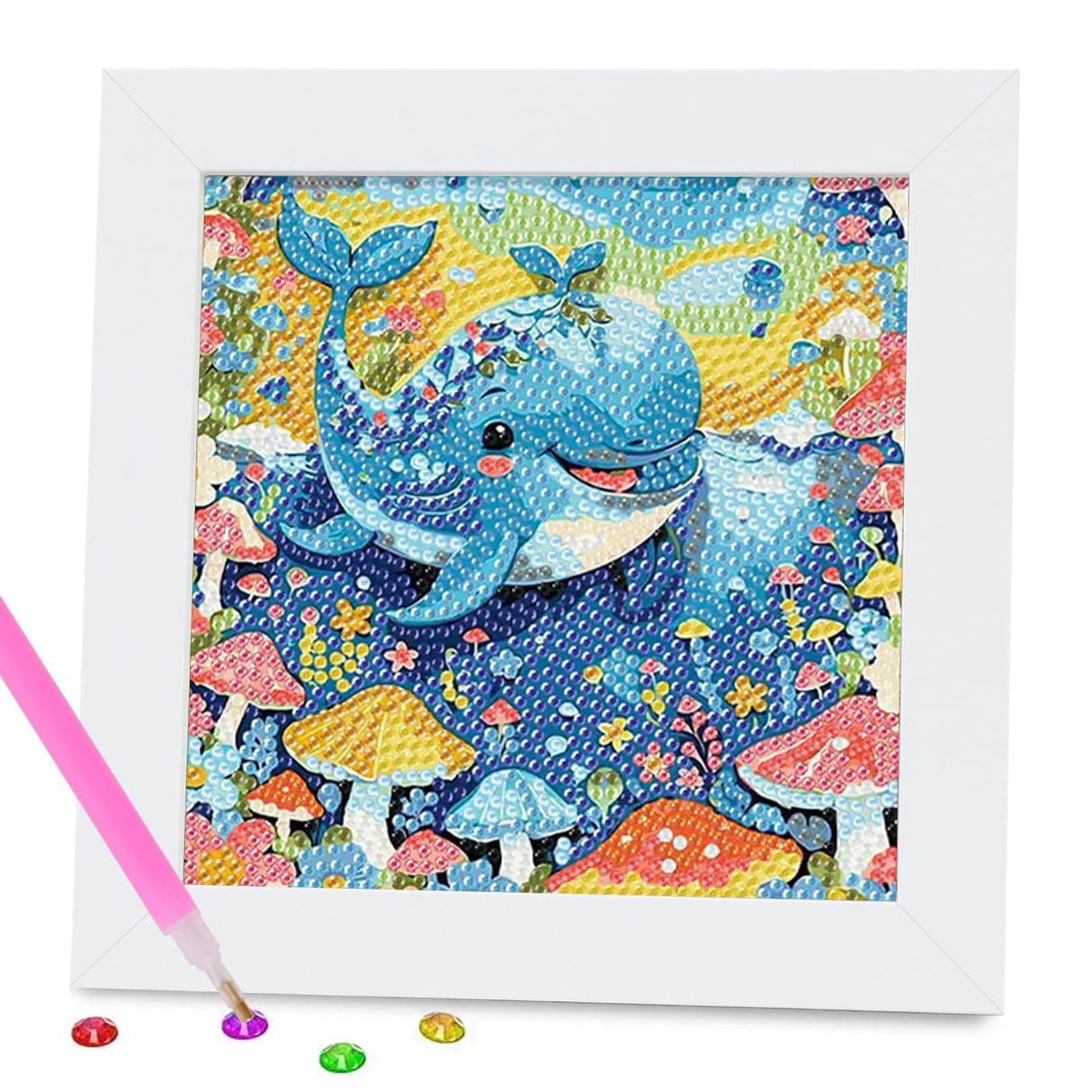 PERFECTSIGHT Cute 5D Diamond Art Kits with Wooden Frame, Kawaii DIY Painting Art for Adults Teen, Diamond Arts and Crafts Sets, Big Gem Full Drill Diamond Dots for Women Beginners (Whale) PERFECTSIGHT