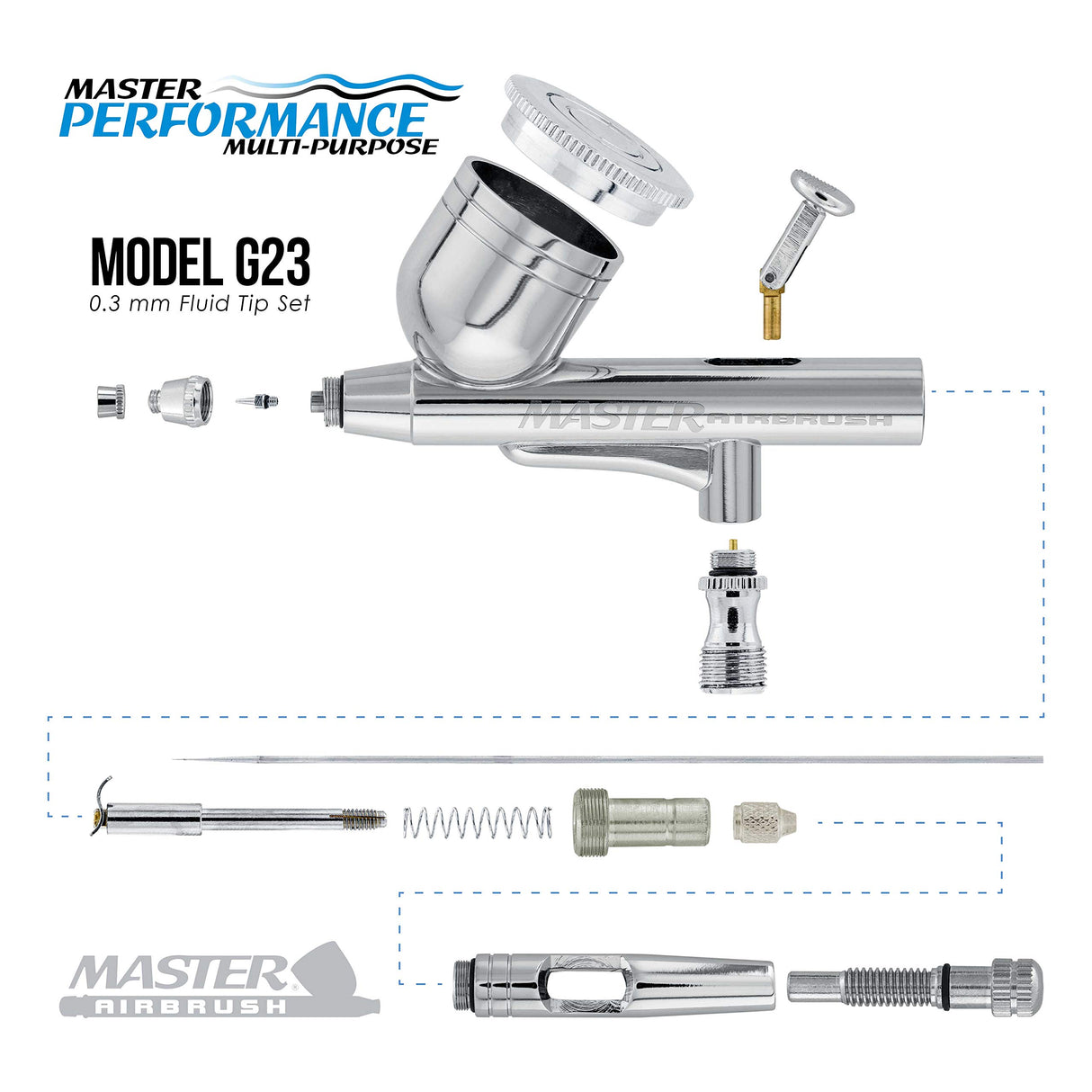 Master Airbrush Airbrushing System Kit with a G23 Multi-Purpose Gravity Feed Dual-Action Airbrush with 1/3oz. Cup and 0.3mm Tip, Mini Air Compressor, Hose, Storage Case, How-to-Airbrush ARC Link Card Master Airbrush
