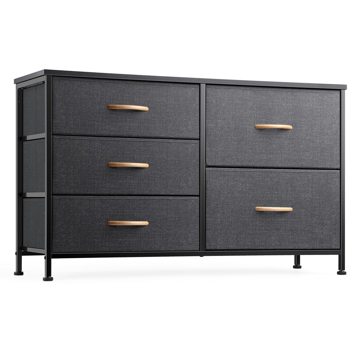 Nicehill Dresser for Bedroom with 5 Drawers, Storage Drawer Organizer, Wide Chest of Drawers for Closet, Clothes, Kids, Nursery, TV Stand with Storage Drawers, Wood Board, Fabric Drawers (Black Grey) Nicehill
