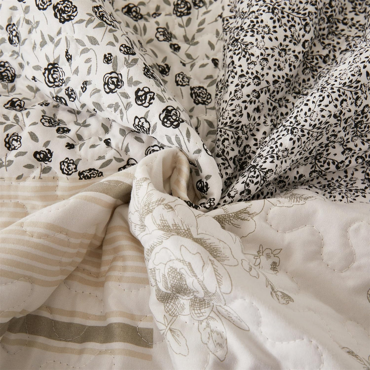 Cmfshape Summer Floral King Quilt Set,Grey Patchwork Quilts King,Reversible Quilted Bedspread with 2 Shams, Vintage Farmhouse Coverlet(Grey, King102 x90) Cmfshape