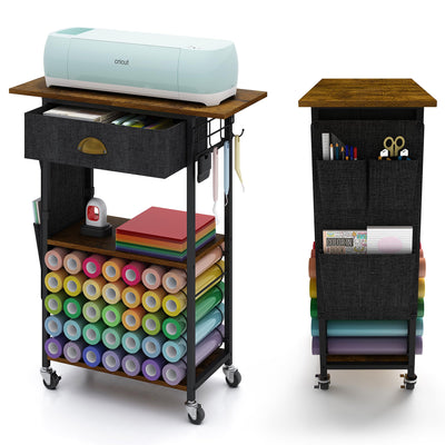 Lyuwanxian Craft Organizers and Storage Cart: Craft Room Cart for Organizing Cutting Accessories and Machine, Vinyl Roll Storage and Organization Holder, Heat Press Stand Table with Wheels