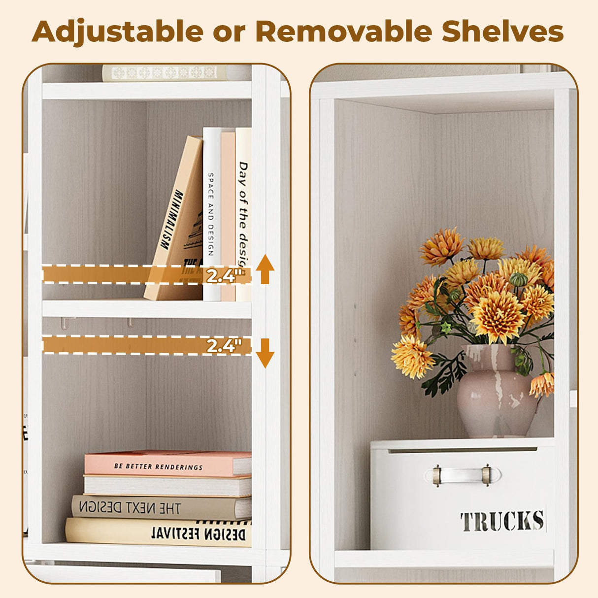IRONCK Bookshelf and Bookcase with Doors and Drawers, 71" Tall 7 Tier Bookshelf with Display Storage Shelves for Home Office, White IRONCK