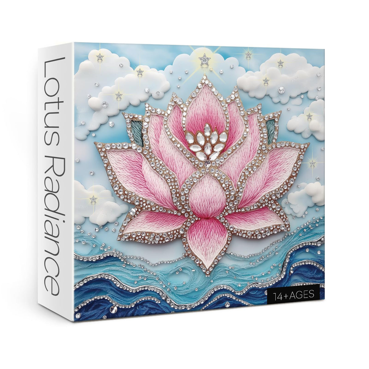 3D Crystal Diamond Lotus Jigsaw Puzzle 1000 Piece for Adult, Art Aesthetic Pretty Jewel Jigsaw Puzzles, Difficult Flower Plant Embroidery Puzzle Larkipuzz