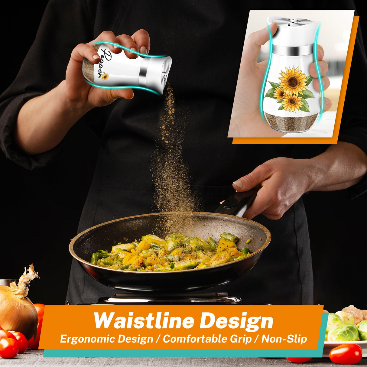 Sunflower Salt and Pepper Shakers Set - 4oz Farmhouse Cute Kitchen Decor and Accessories Sunflower Gifts for Salt Shakers Glass Cooking Table,Housewarming,Thanksgiving,Christmas Arrozon