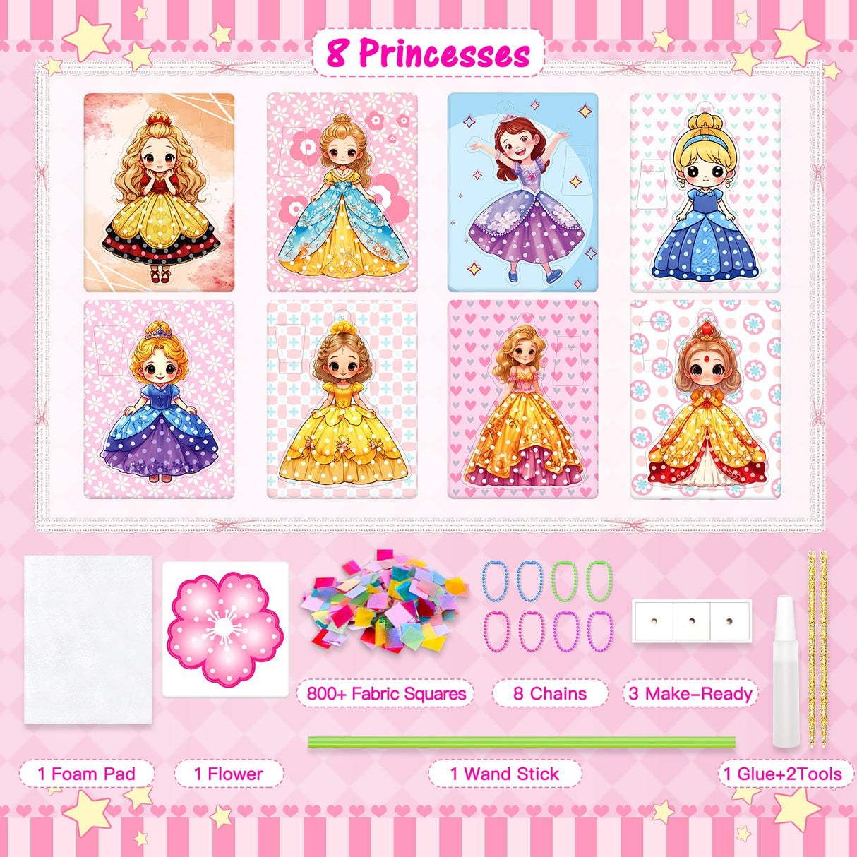 RIEYON Poke Poke Art - Magical Princesses Kits for Kids, 8 Princesses & 1 Flower Arts and Crafts Mess Free DIY Creative Activity Kits, Birthday Christmas Gifts for Girls & Boys Ages 5, 6, 7, 8, 9,10 RIEYON